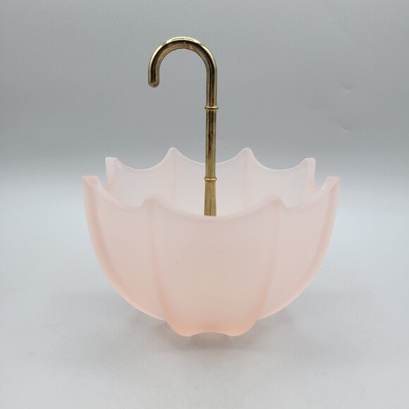 Fenton Pink Satin Glass Umbrella Shaped Trinket Candy Dish Brass Handle - Picture 1 of 6